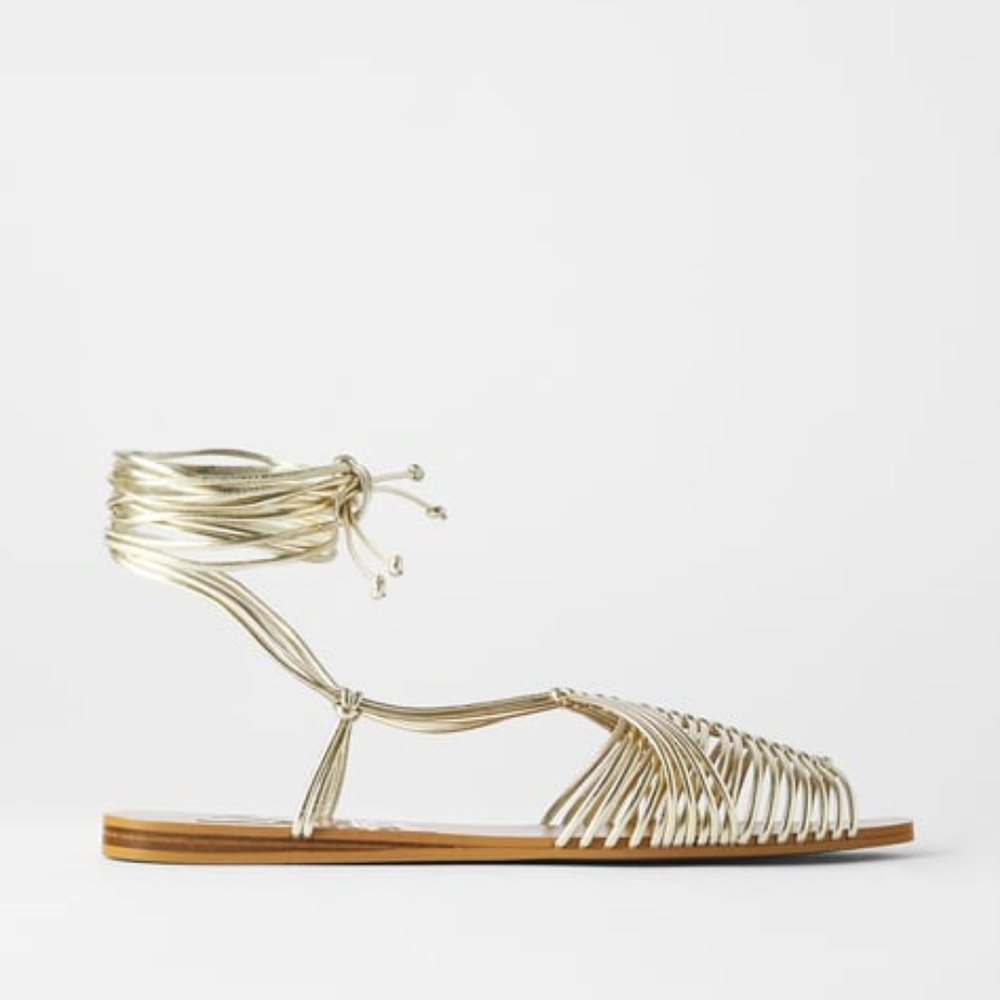 Zara Flat Multi-Strap Gladiator Cage Sandals With… - image 1